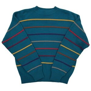 True Vintage Southern Lady teal classic striped sweater size L